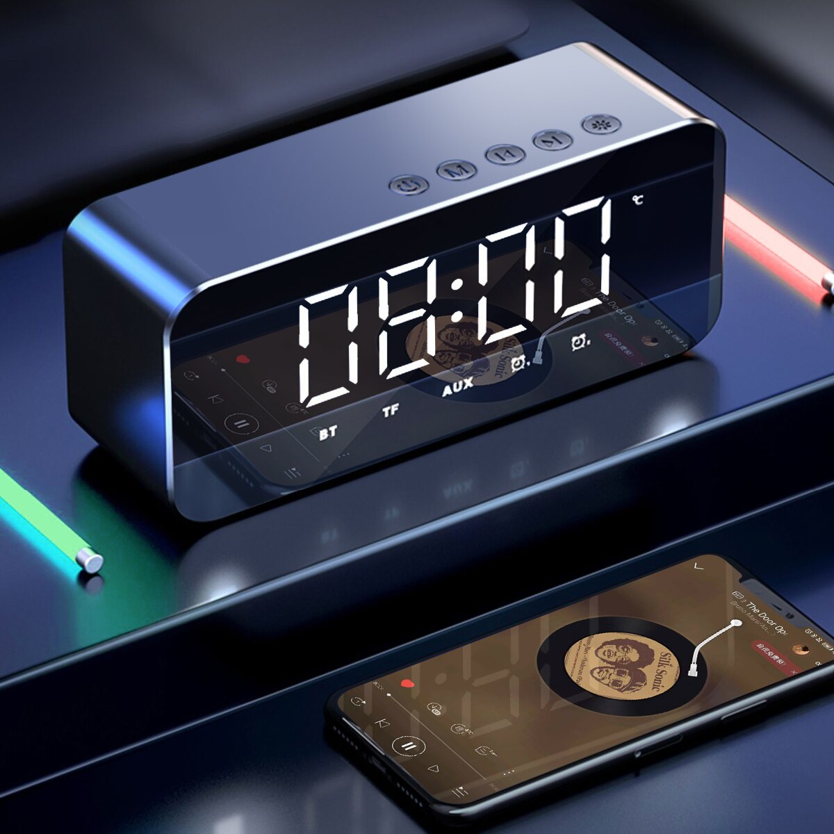 G50 Wireless Bluetooth Speaker With FM Radio Mini Portable Card Mirror Alarm Clock Sound Dual Alarm Clock Settings For All Phone