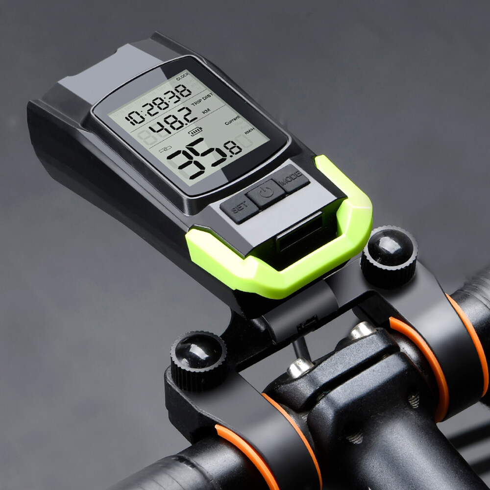 NEWBOLER 3 in 1 Bicycle Front Light With Cycling Computer Bike Horn Waterproof USB Headlight Riding Stopwatch